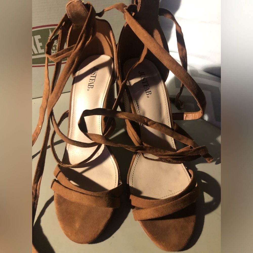 Light Brown JustFab Lace-up Heels